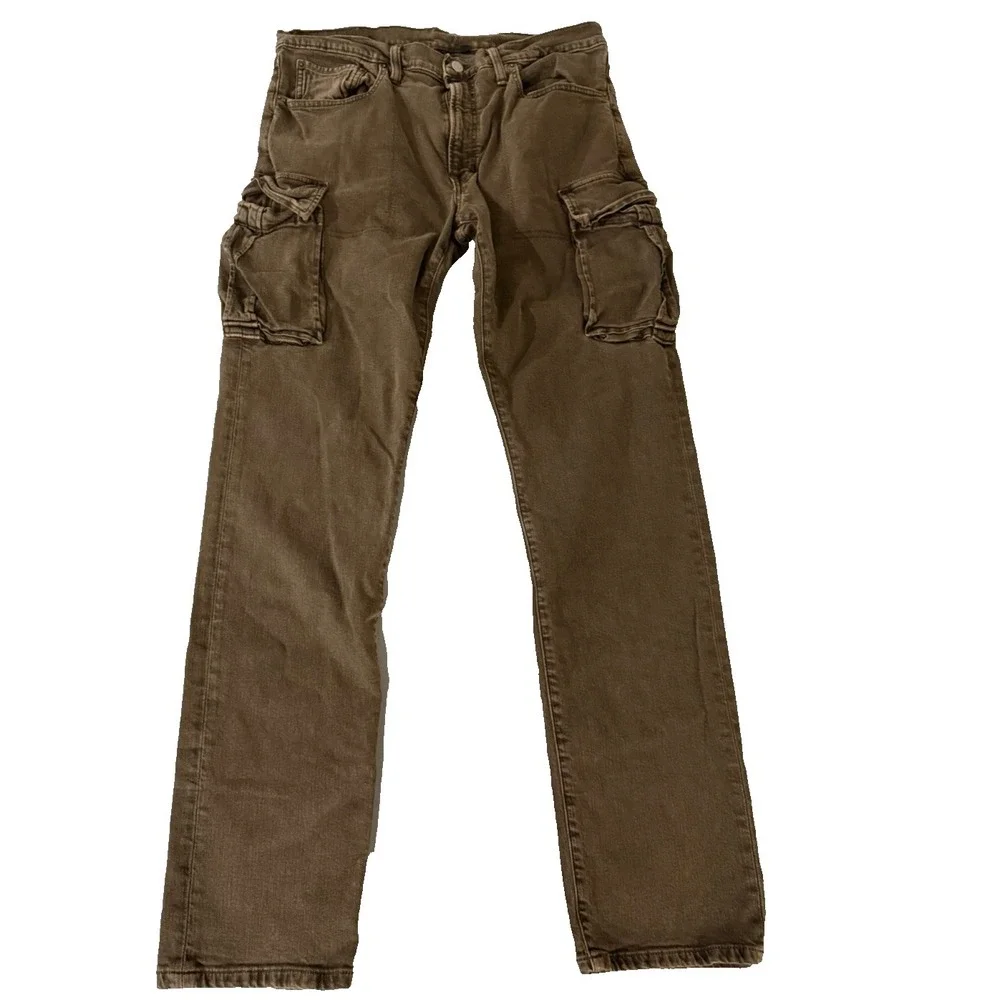 Fyre Men's Brown Cargo Denim Jeans Tag Size 34 Utility Military‎ Work Wear